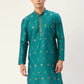Jompers Men's Teal Coller Embroidered Woven Design Kurta Only ( KO 649 Teal )