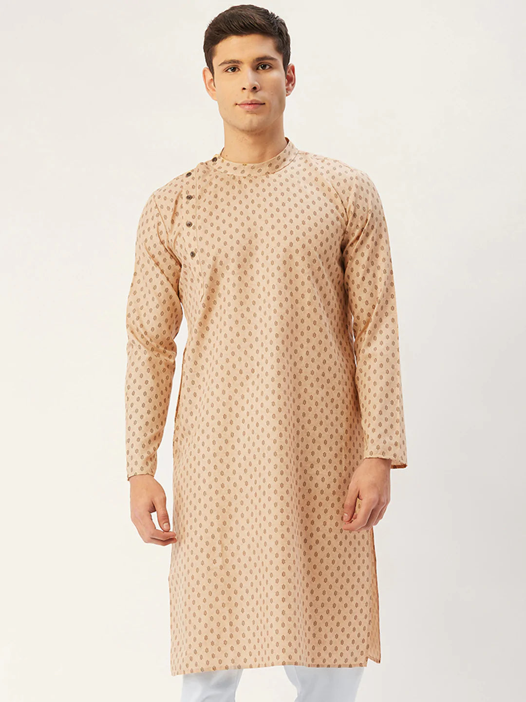 Jompers Men's Beige Cotton printed kurta Only( KO 652 Beige )