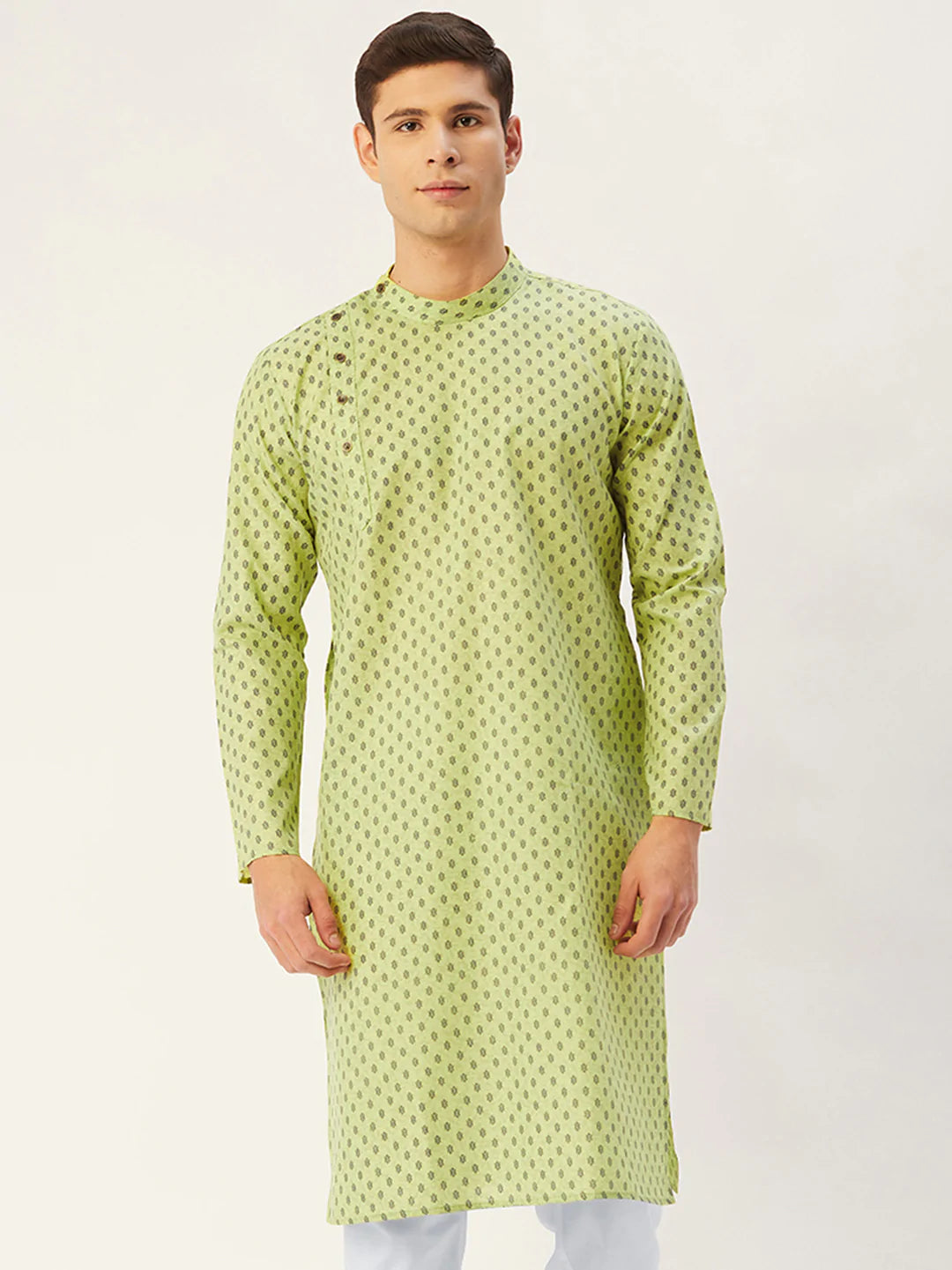 Jompers Men's Green Cotton printed kurta Only( KO 652 Green )