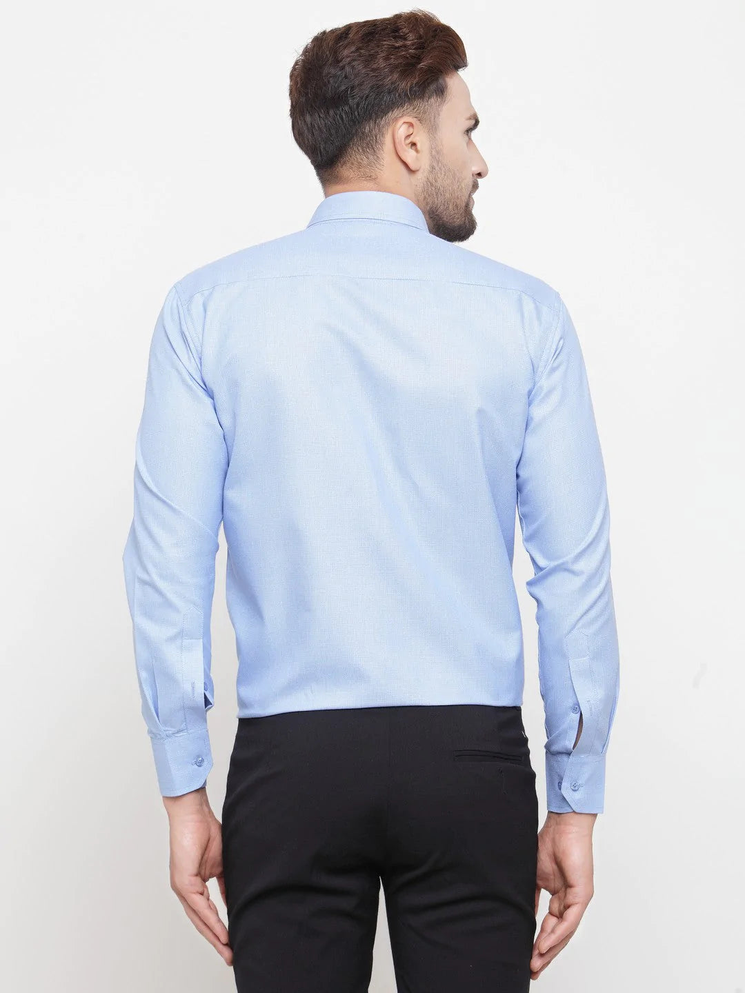 Jainish Blue Men's Cotton Geometric Formal Shirts ( SF 434Blue )