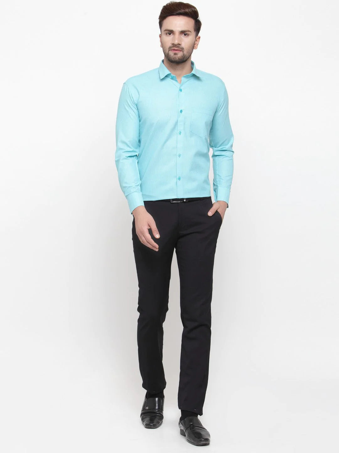 Jainish Green Men's Cotton Geometric Formal Shirts ( SF 434Green )