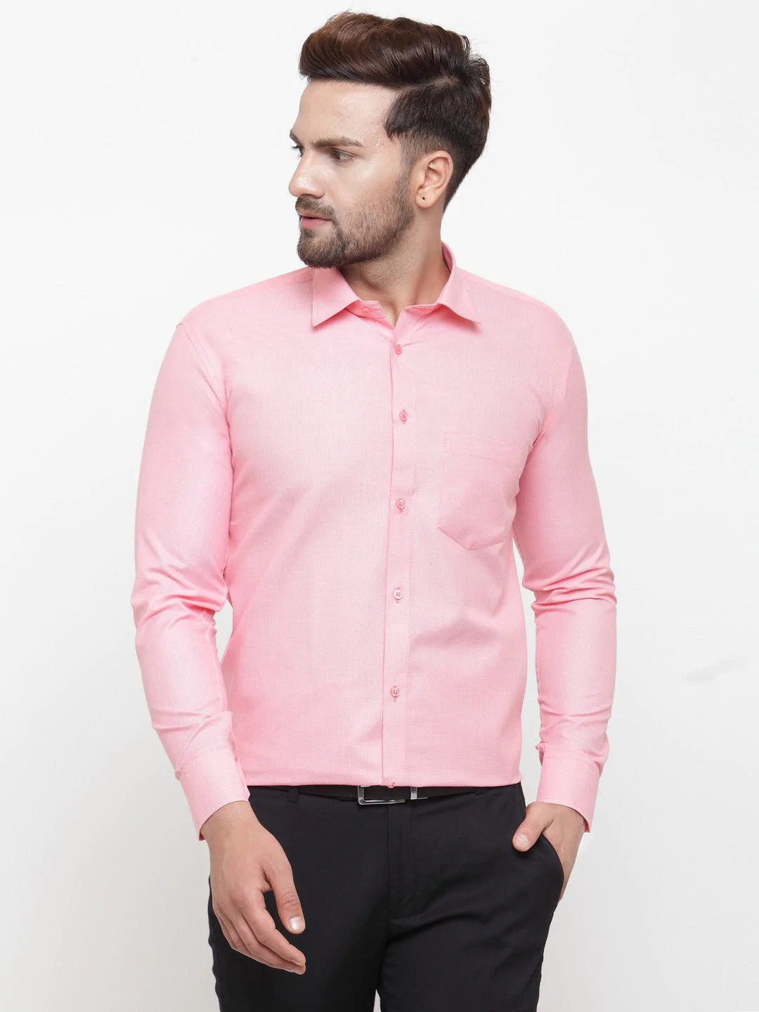 Jainish Pink Men's Cotton Geometric Formal Shirts ( SF 434Pink )