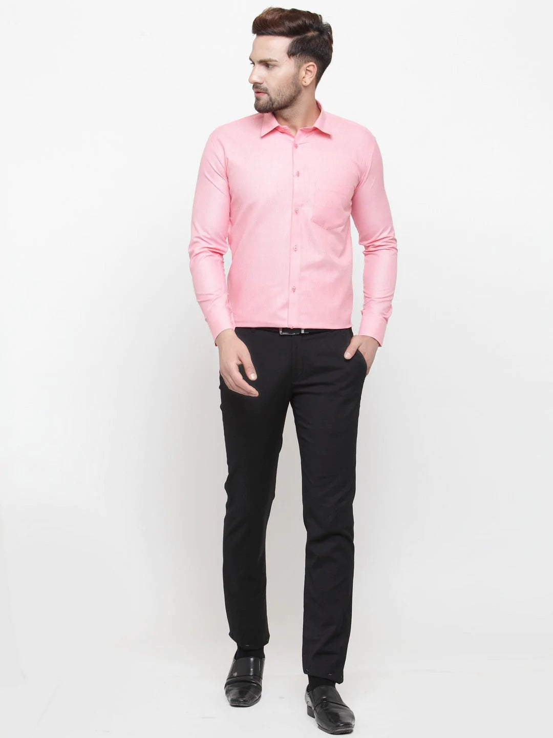 Jainish Pink Men's Cotton Geometric Formal Shirts ( SF 434Pink )
