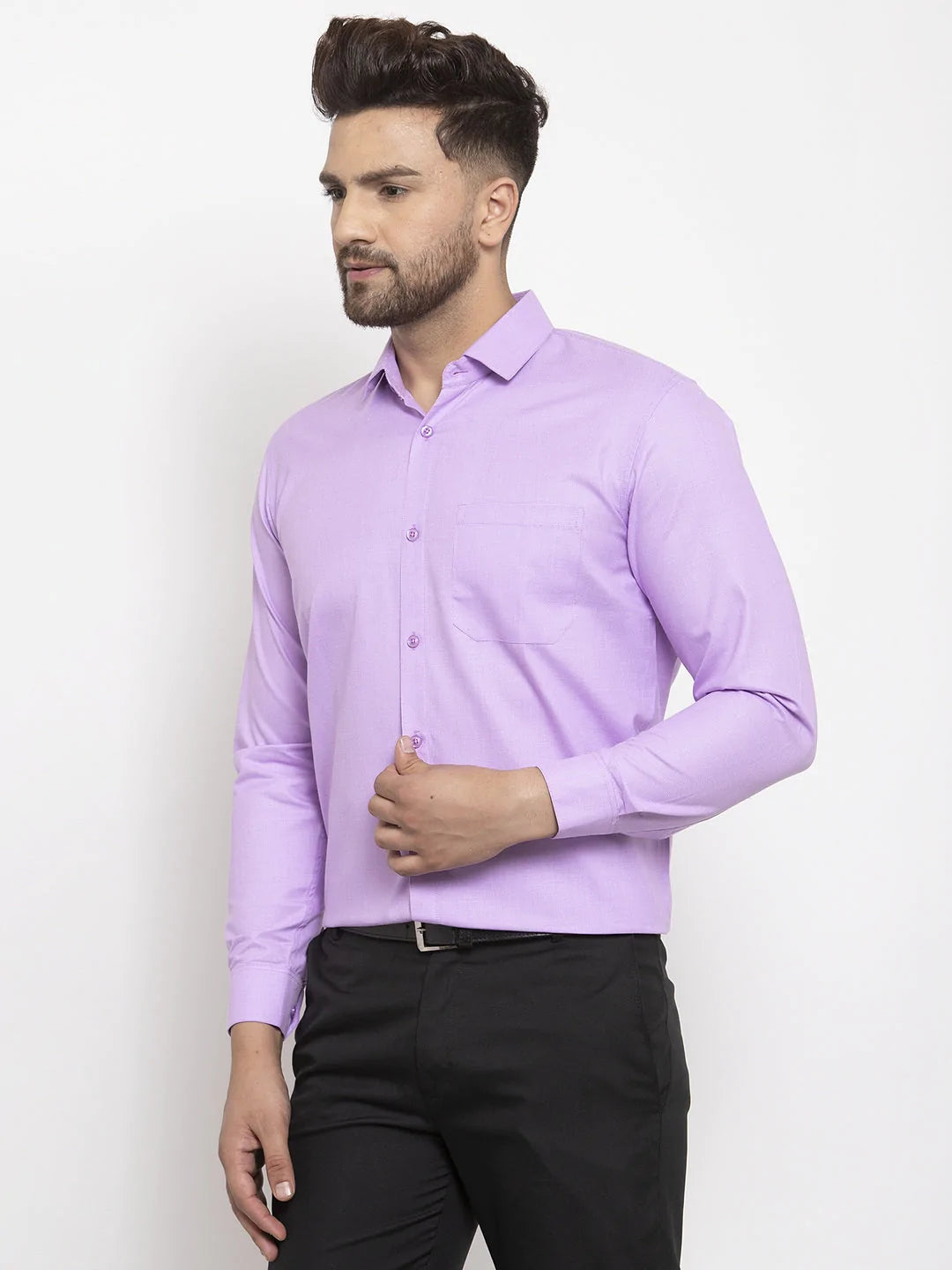 Jainish Purple Men's Cotton Geometric Formal Shirts ( SF 434Purple )