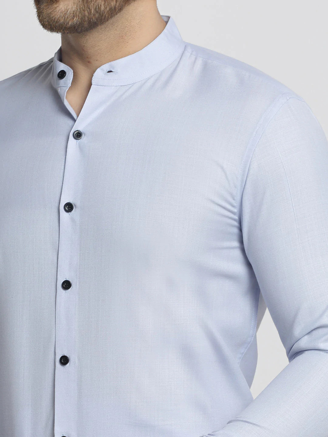 Jainish Blue Men's Cotton Solid Mandarin Collar Formal Shirts ( SF 726Sky )