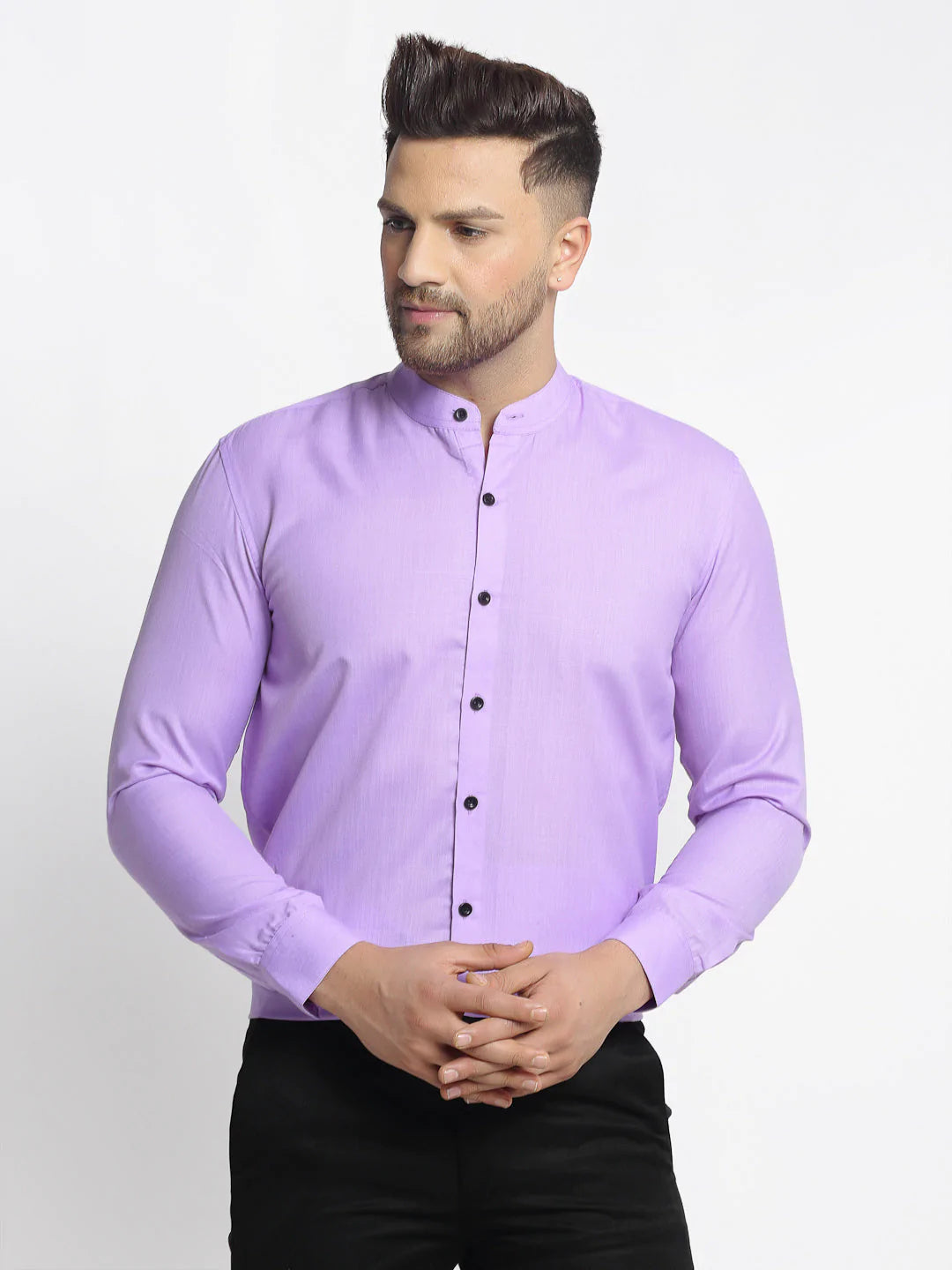 Jainish Purple Men's Cotton Solid Mandarin Collar Formal Shirts ( SF 726Voilet )
