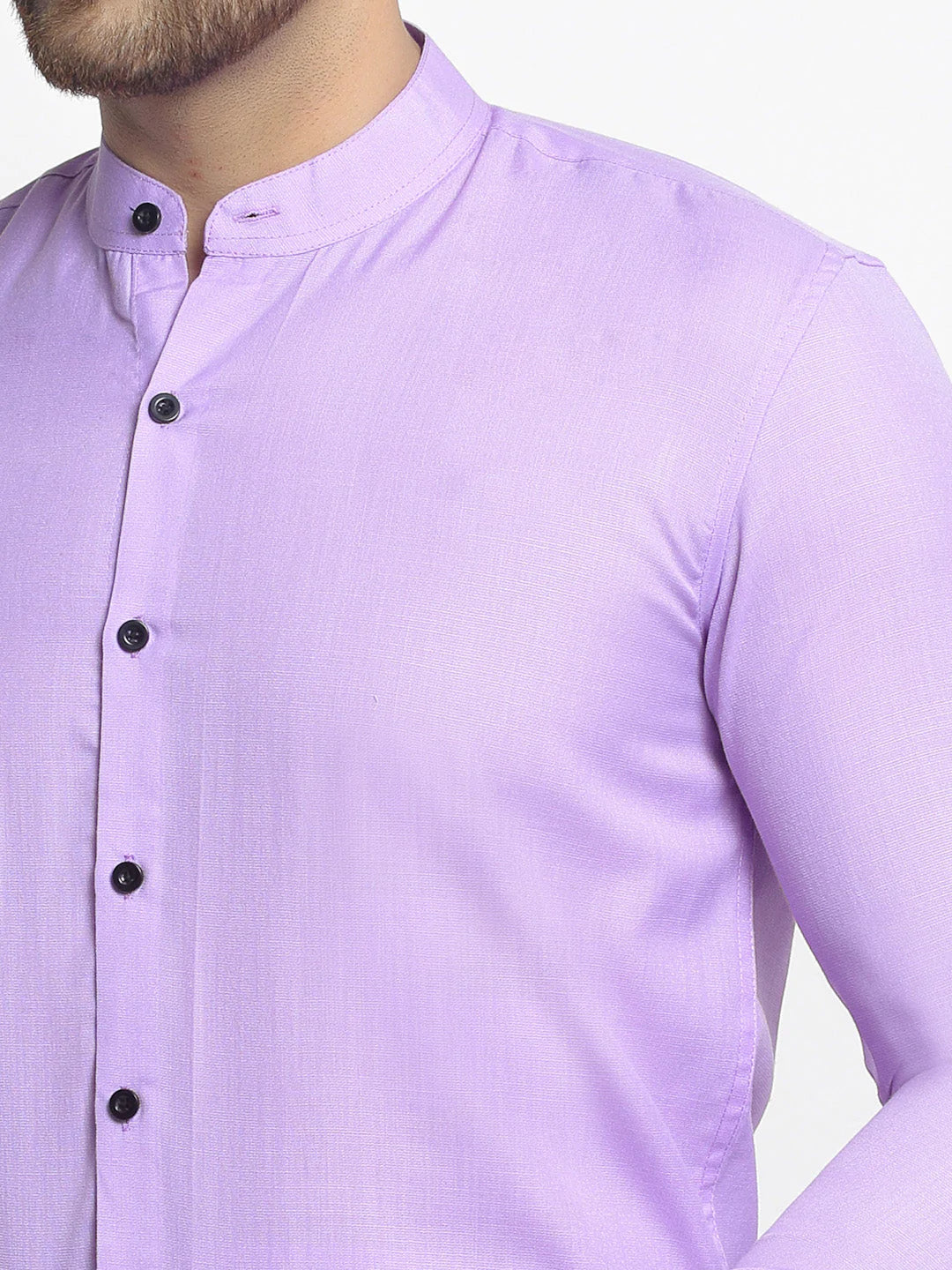 Jainish Purple Men's Cotton Solid Mandarin Collar Formal Shirts ( SF 726Voilet )