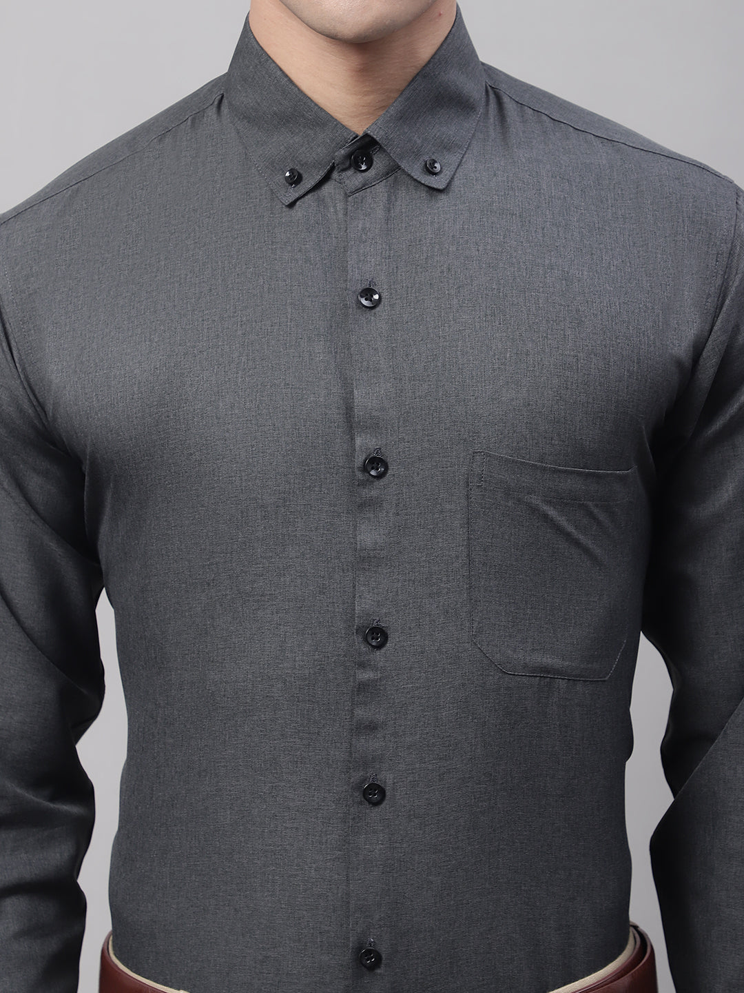 Men's Charcoal Cotton Solid Formal Shirt