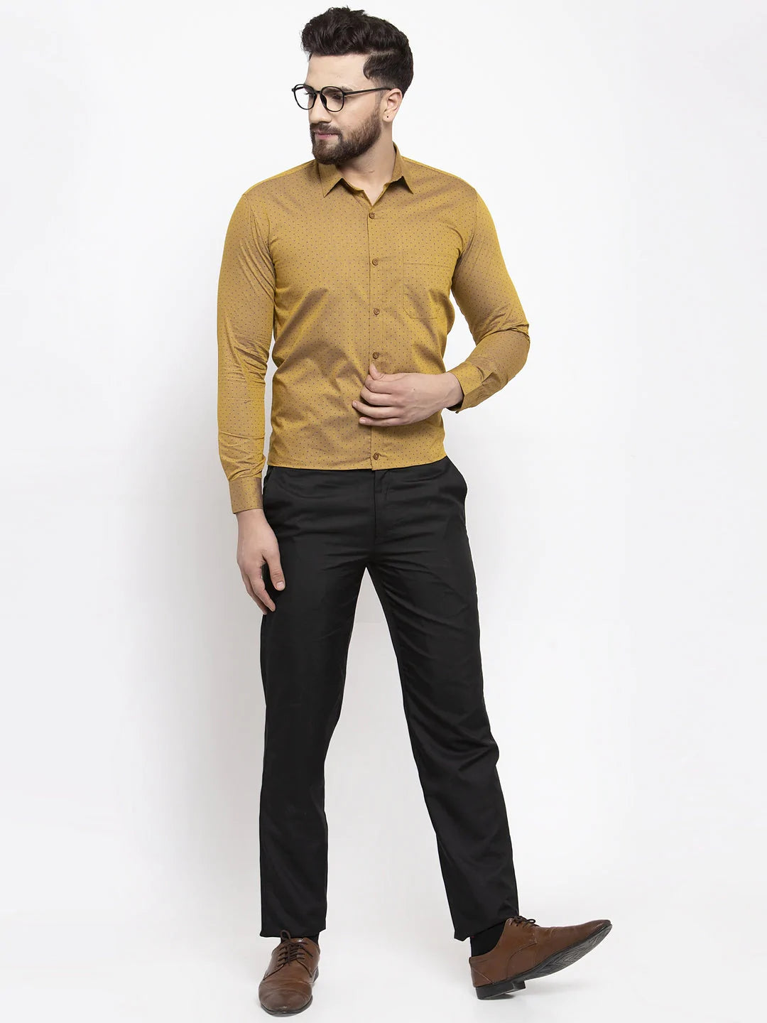Jainish Yellow Men's Cotton Polka Dots Formal Shirts ( SF 739Mustard )