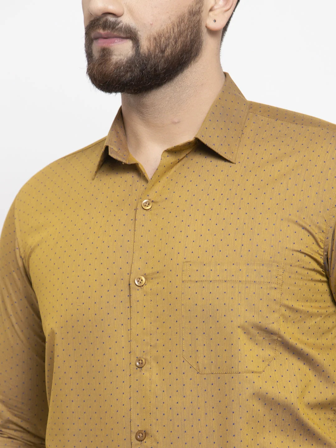 Jainish Yellow Men's Cotton Polka Dots Formal Shirts ( SF 739Mustard )