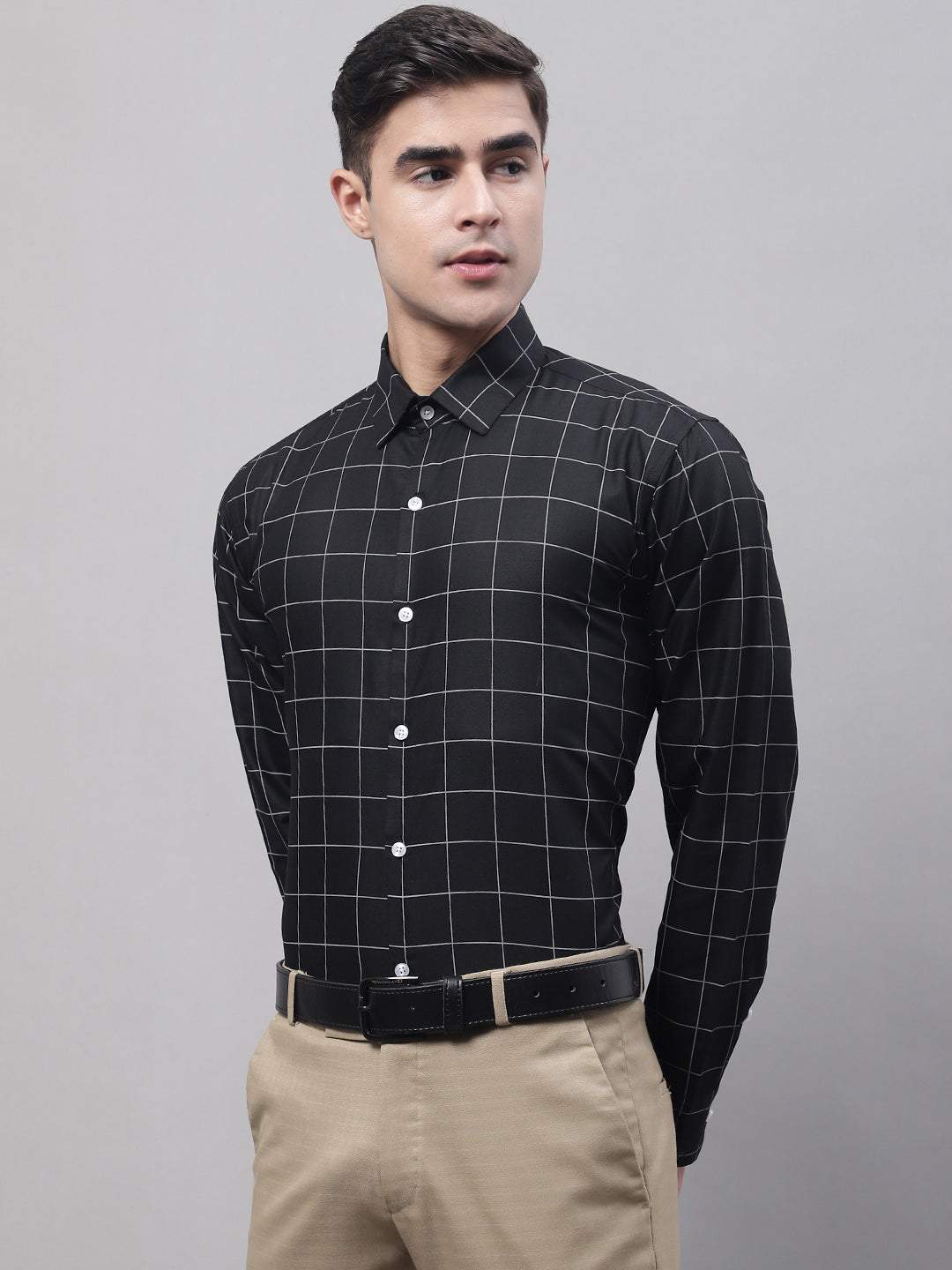 Men's Black Cotton Checked Formal Shirt