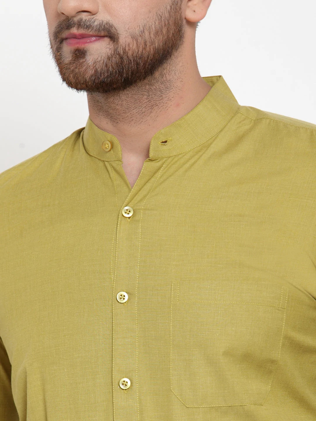 Jainish Green Men's Cotton Solid Mandarin Collar Formal Shirts ( SF 757Mehndi )