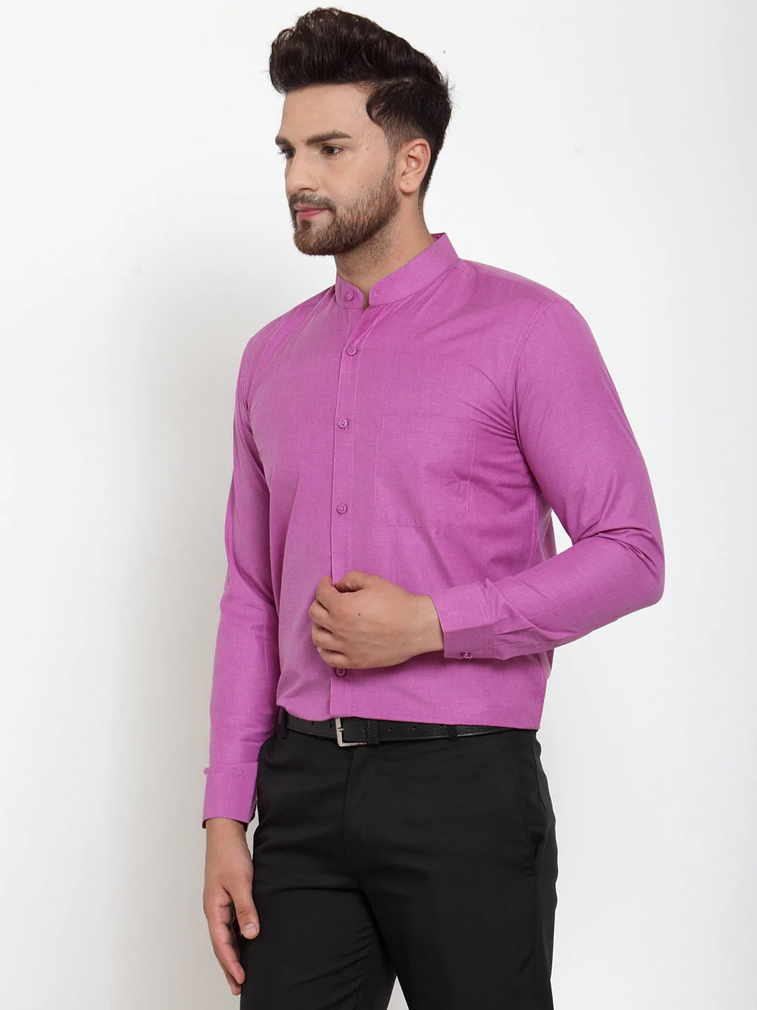 Jainish Pink Men's Cotton Solid Mandarin Collar Formal Shirts ( SF 757Wine )