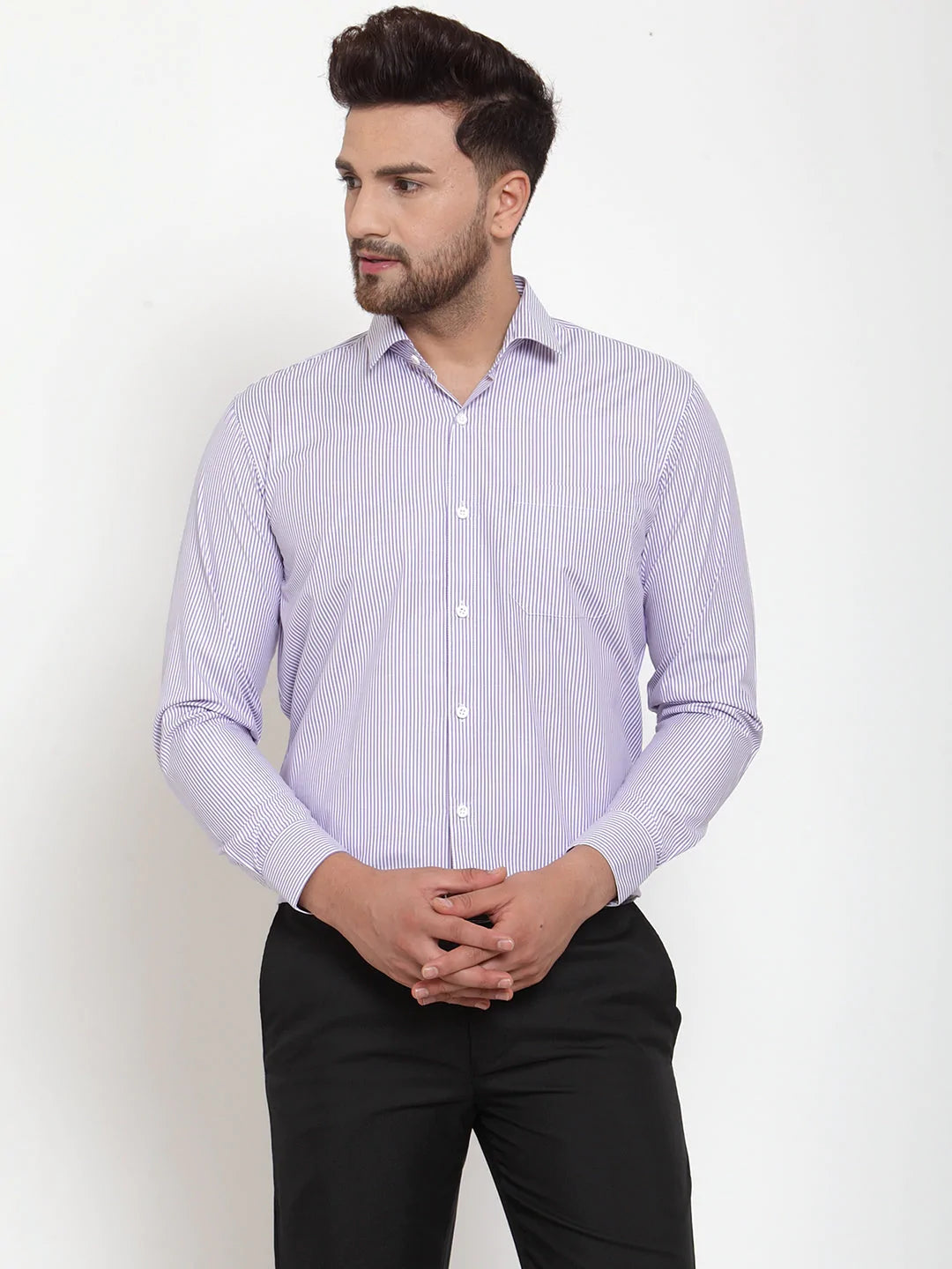 Jainish Purple Men's Cotton Striped Formal Shirt's ( SF 759Light-Purple )