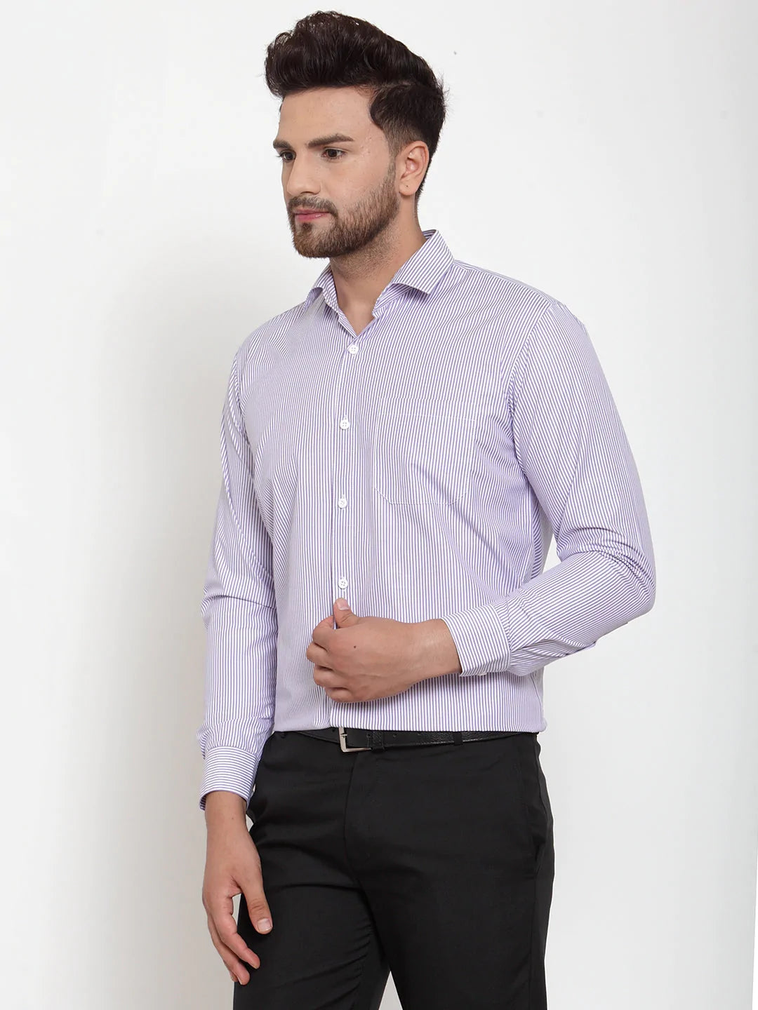 Jainish Purple Men's Cotton Striped Formal Shirt's ( SF 759Light-Purple )