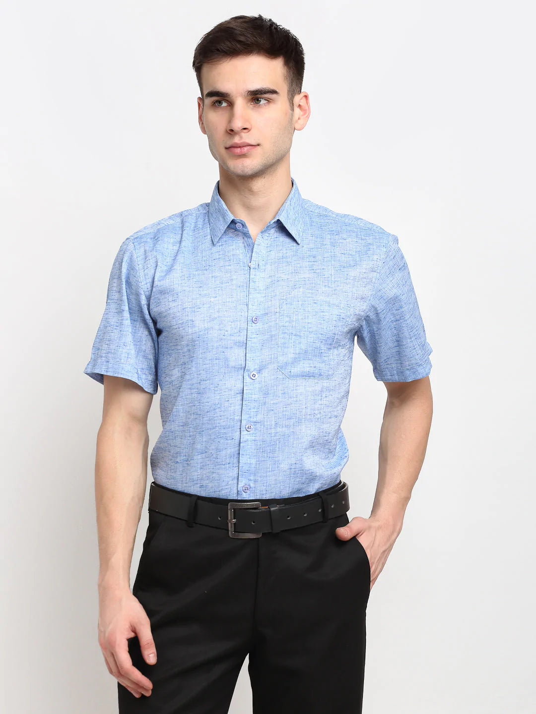 Jainish Blue Men's Solid Cotton Half Sleeves Formal Shirt ( SF 783Blue )