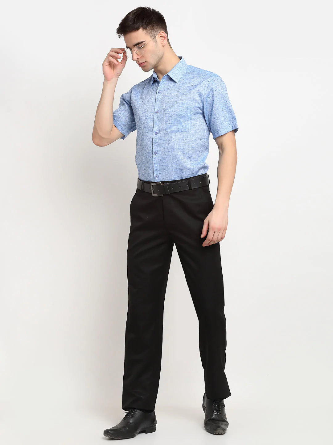 Jainish Blue Men's Solid Cotton Half Sleeves Formal Shirt ( SF 783Blue )