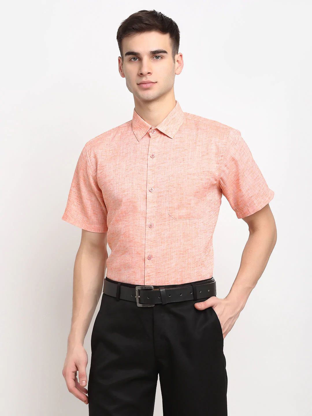 Jainish Orange Men's Solid Cotton Half Sleeves Formal Shirt ( SF 783Orange )