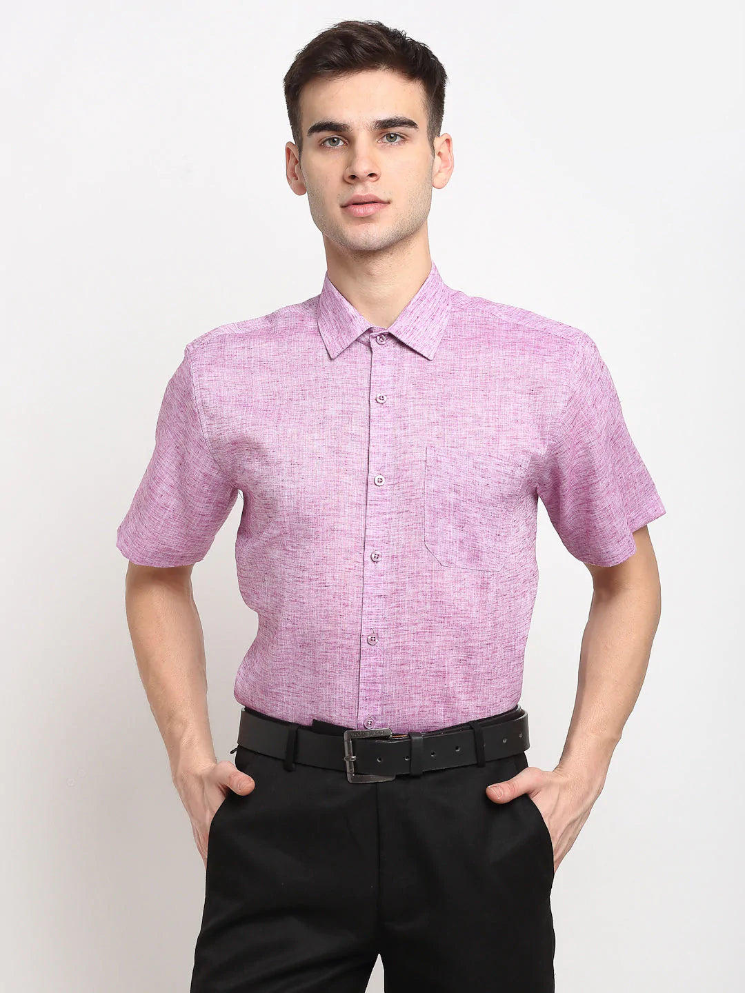 Jainish Purple Men's Solid Cotton Half Sleeves Formal Shirt ( SF 783Purple )