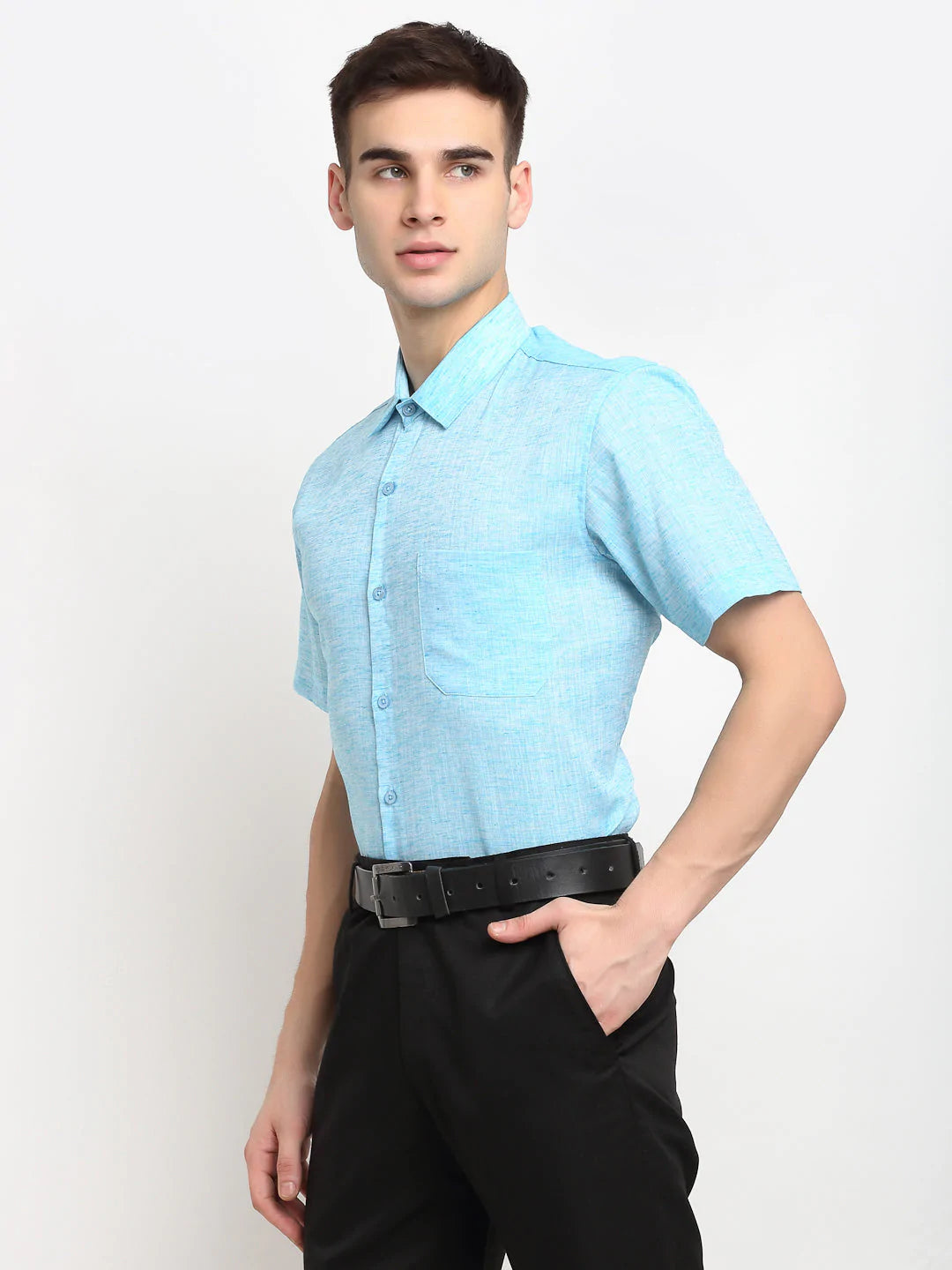 Jainish Blue Men's Solid Cotton Half Sleeves Formal Shirt ( SF 783Sky )