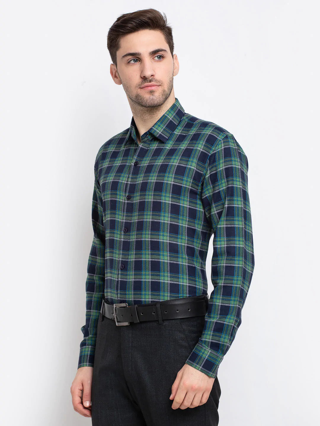 Jainish Green Men's Checked Cotton Formal Shirt ( SF 786Green )