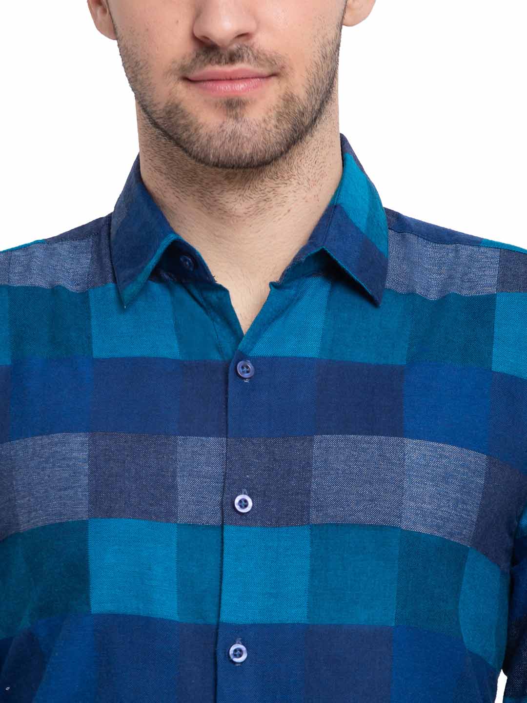 Jainish Blue Men's Checked Cotton Formal Shirt ( SF 787Blue )