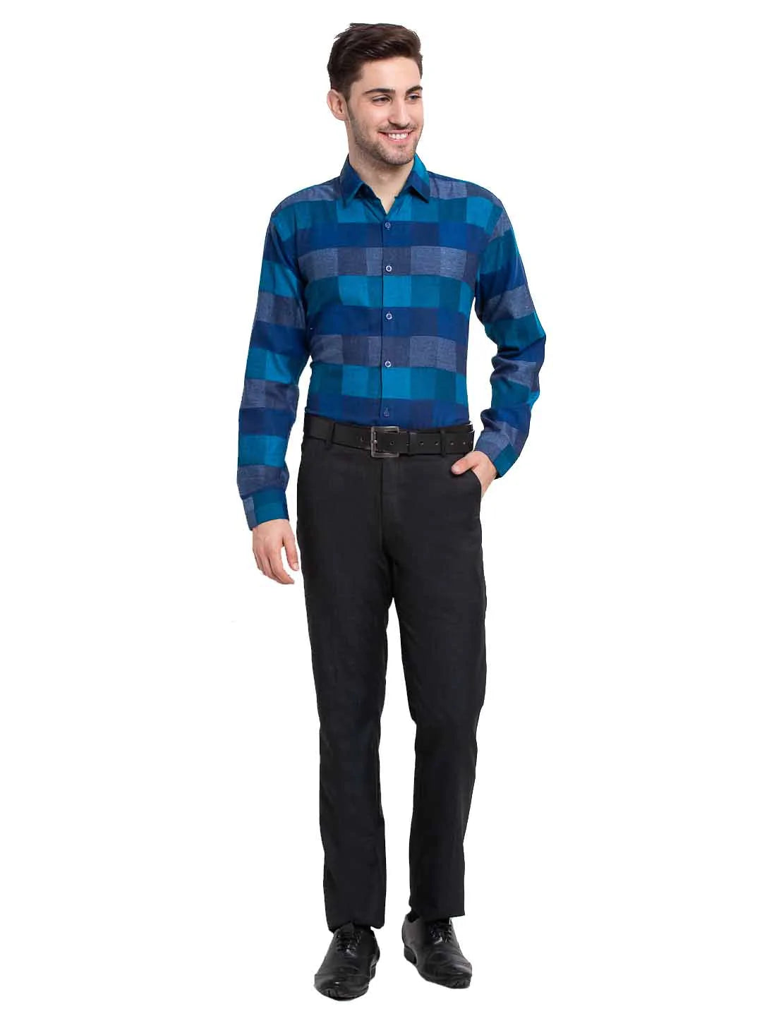 Jainish Blue Men's Checked Cotton Formal Shirt ( SF 787Blue )