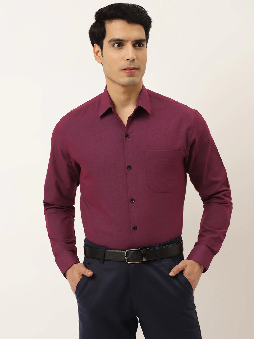 Jainish Men's Solid Formal Cotton Shirt ( SF 788Wine )