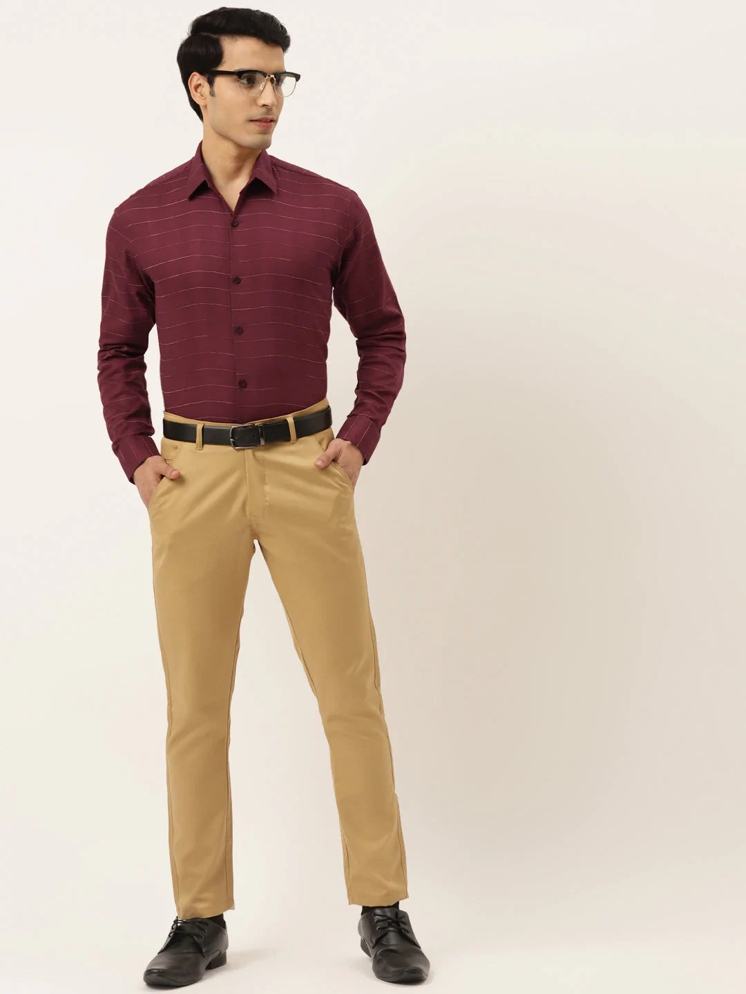 Jainish Men's Formal Cotton Horizontal Striped Shirt ( SF 790Maroon )