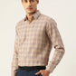 Jainish Men's Cotton Checked Formal Shirts ( SF 791Brown )
