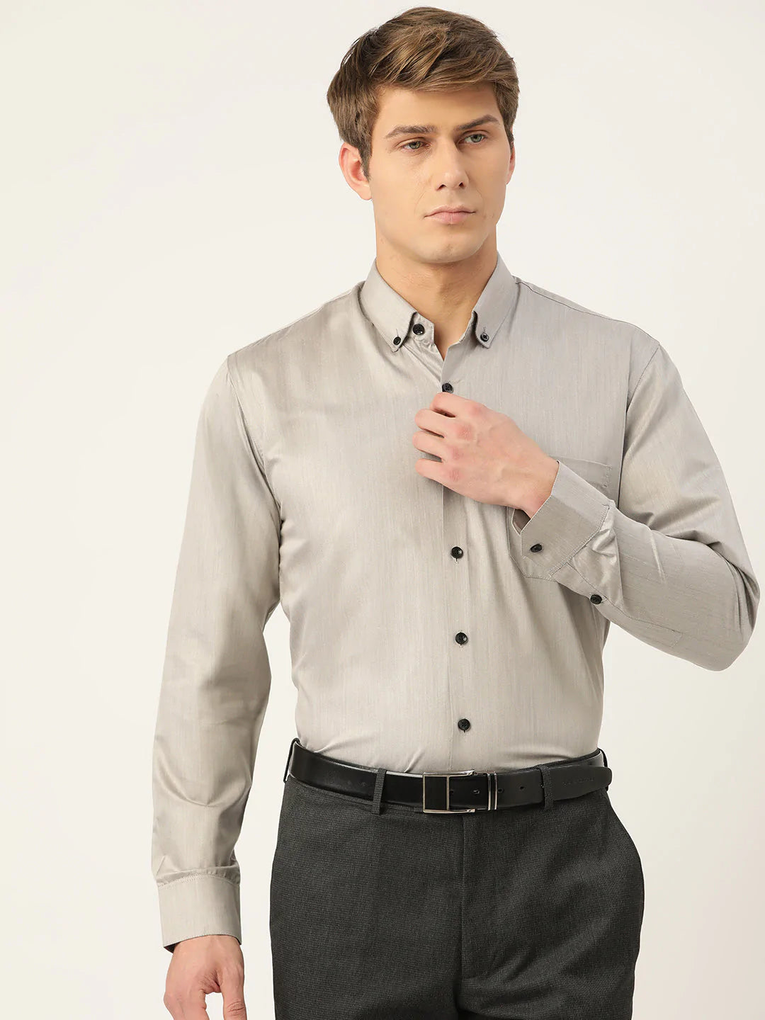 Jainish Men's Solid Formal Cotton Shirt ( SF 792Steel-Grey )
