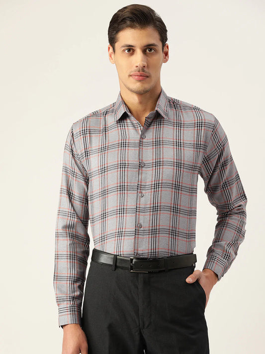 Jainish Men's Cotton Checked Formal Shirts ( SF 793Grey )