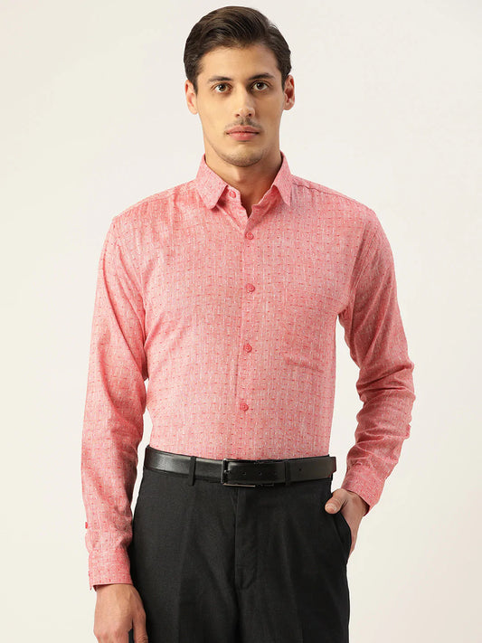 Jainish Men's  Linen Cotton Polka Dots Formal Shirts ( SF 794Red )