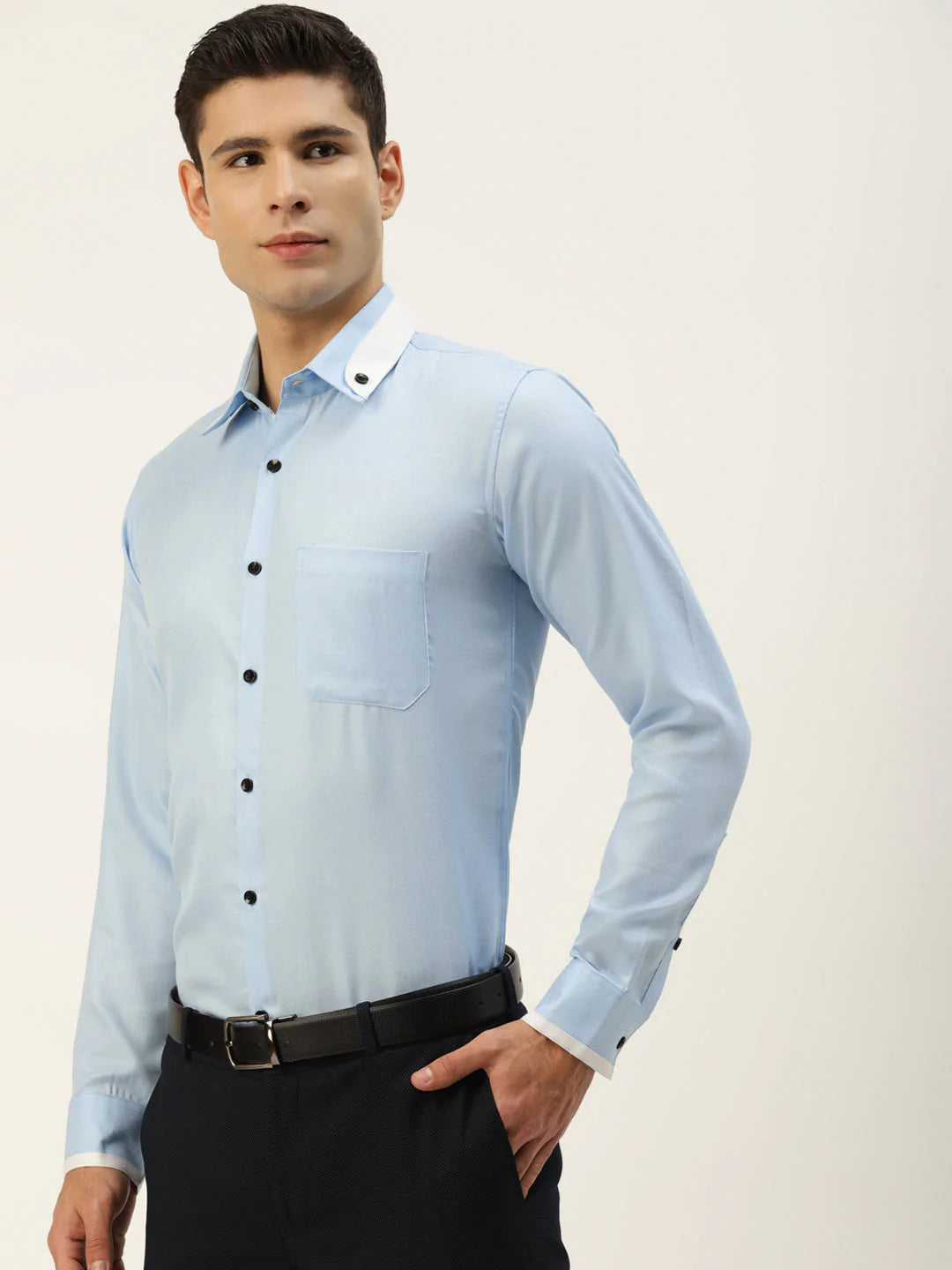 Jainish Men's  Cotton Solid Formal Shirts ( SF 796Sky )