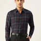 Jainish Men's Cotton Checked Formal Shirts ( SF 797Navy )