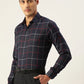 Jainish Men's Cotton Checked Formal Shirts ( SF 797Navy )