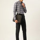 Jainish Men's Cotton Checked Formal Shirts ( SF 803Grey )