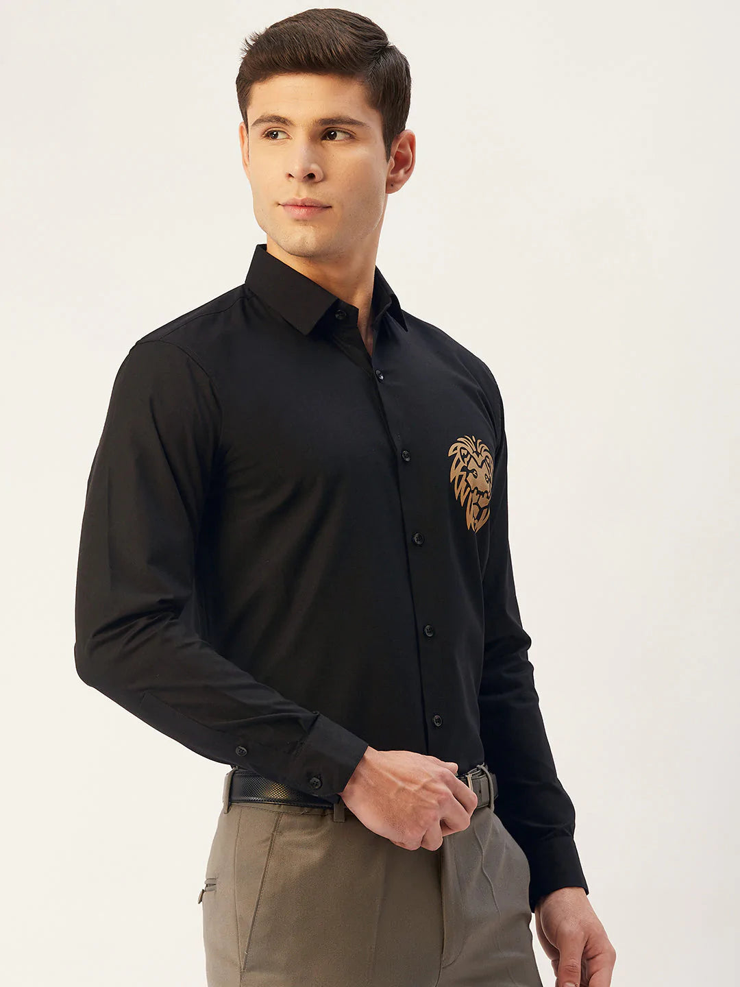 Jainish Men's Cotton Printed Formal Shirts ( SF 806Black )