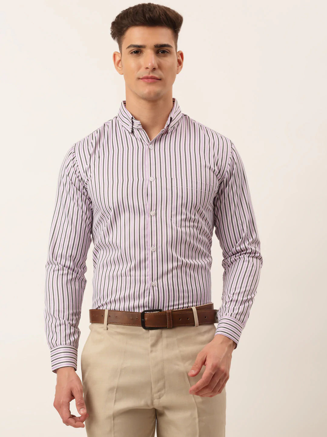 Jainish Men's Cotton Checked Button Down Collar Formal Shirts ( SF 809Light-Purple )