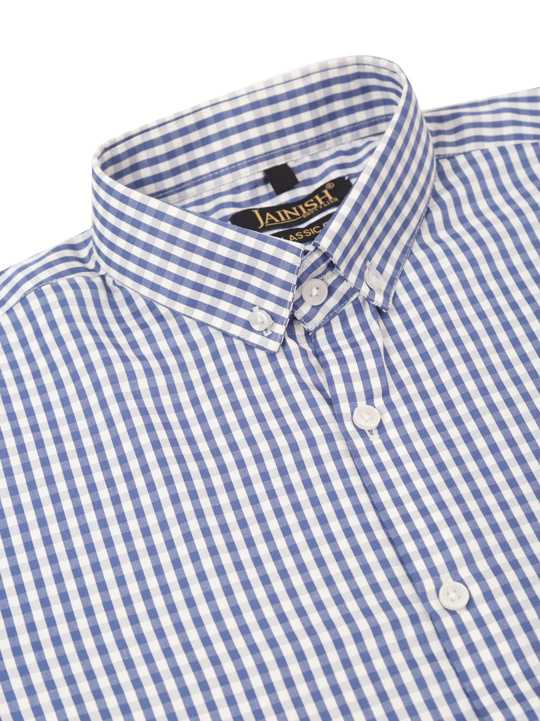 Jainish Men's Cotton Checked Button Down Collar Formal Shirts ( SF 810Blue )