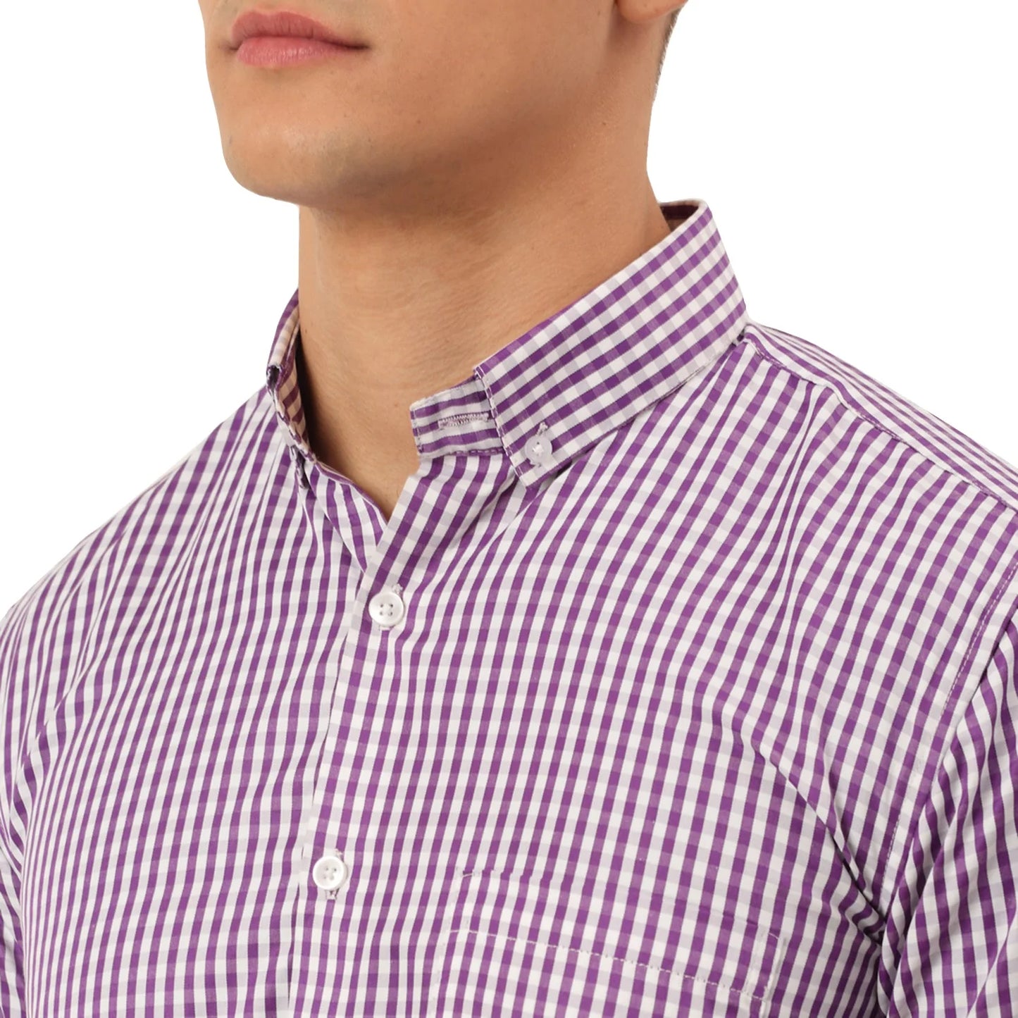 Jainish Men's Cotton Checked Button Down Collar Formal Shirts ( SF 810Purple )