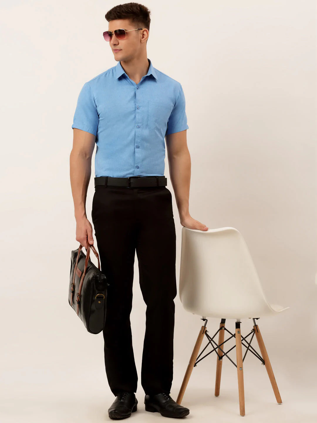 Jainish Men's Cotton Solid Half Sleeve Formal Shirts ( SF 811Light-Blue )