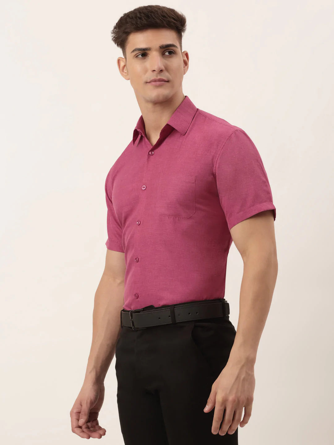 Jainish Men's Cotton Solid Half Sleeve Formal Shirts ( SF 811Pink )