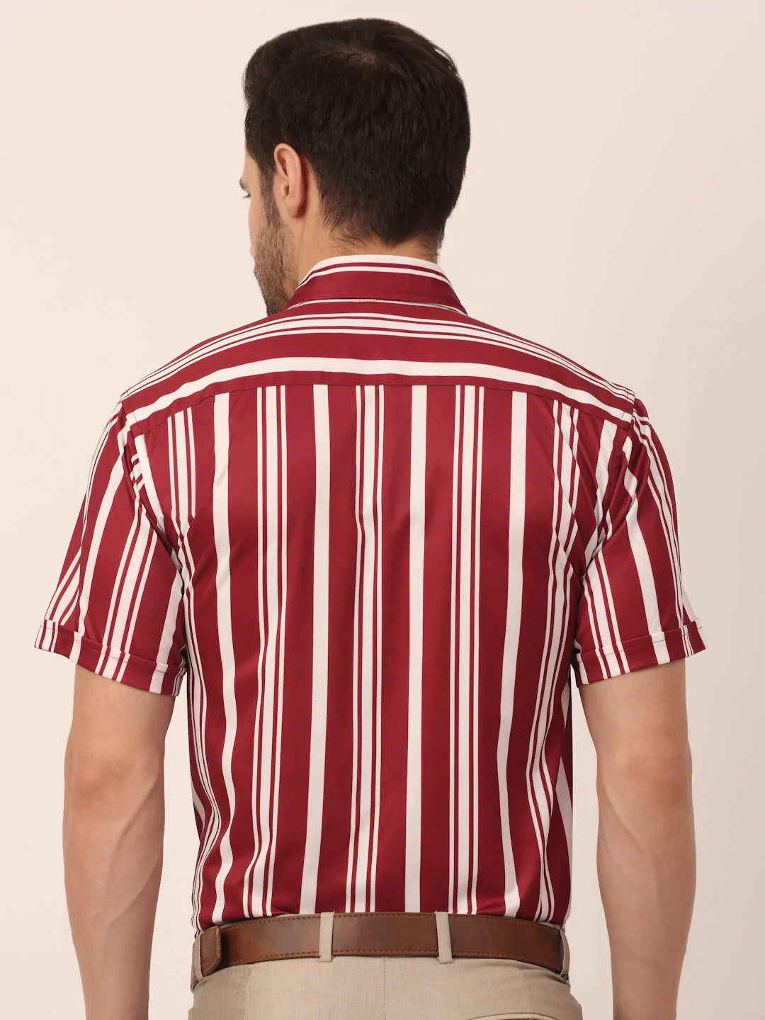 Jainish Men's Lycra Striped Half Sleeve Formal Shirts ( SF 812Maroon )