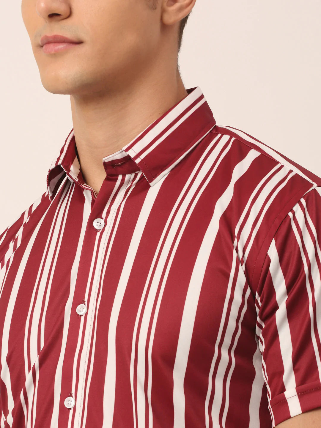 Jainish Men's Lycra Striped Half Sleeve Formal Shirts ( SF 812Maroon )