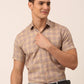 Jainish Men's Cotton Checked Half Sleeve Formal Shirts ( SF 815Brown )