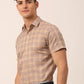 Jainish Men's Cotton Checked Half Sleeve Formal Shirts ( SF 815Brown )