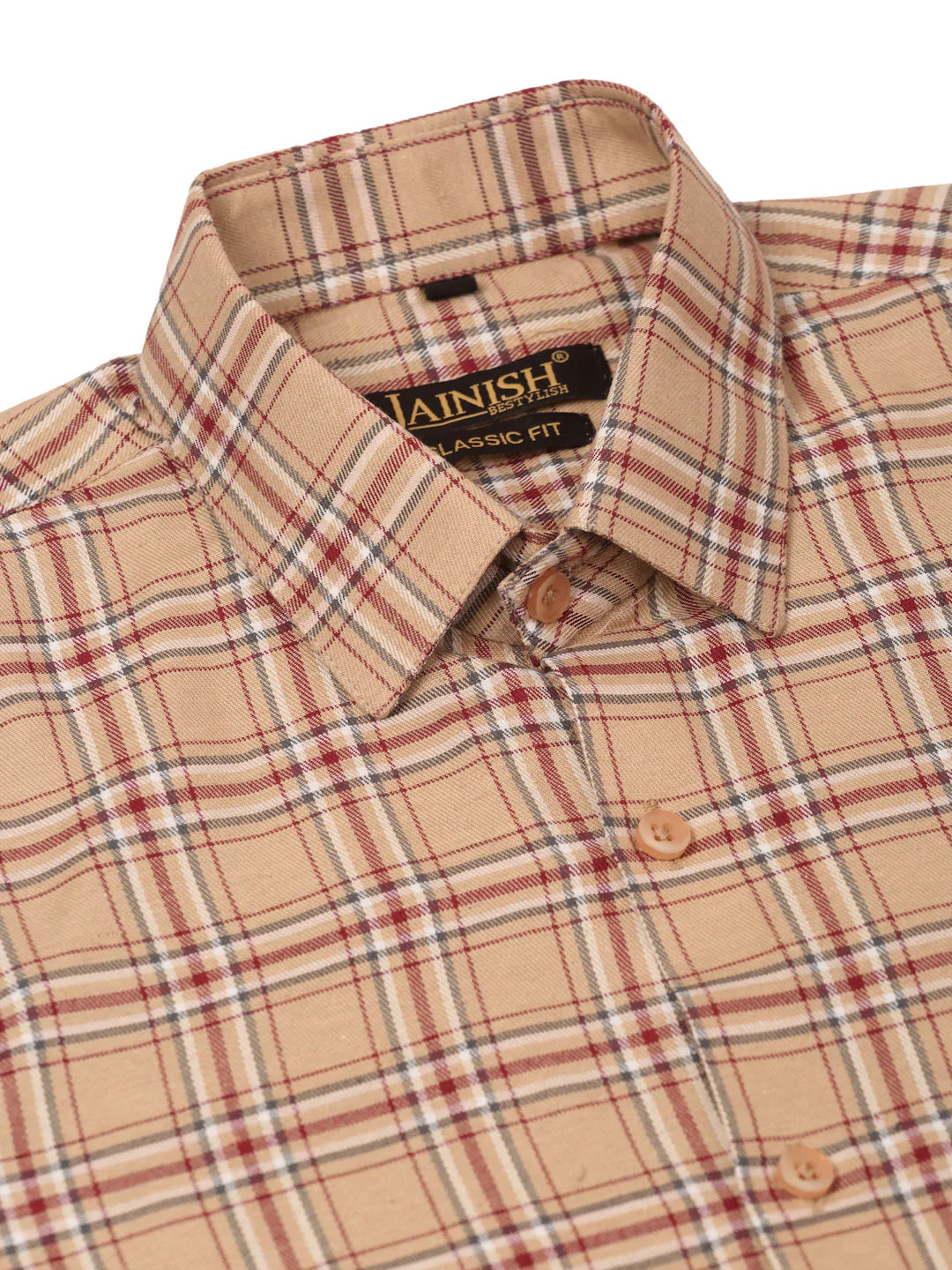 Jainish Men's Cotton Checked Half Sleeve Formal Shirts ( SF 815Brown )