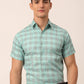 Jainish Men's Cotton Checked Half Sleeve Formal Shirts ( SF 815Green )