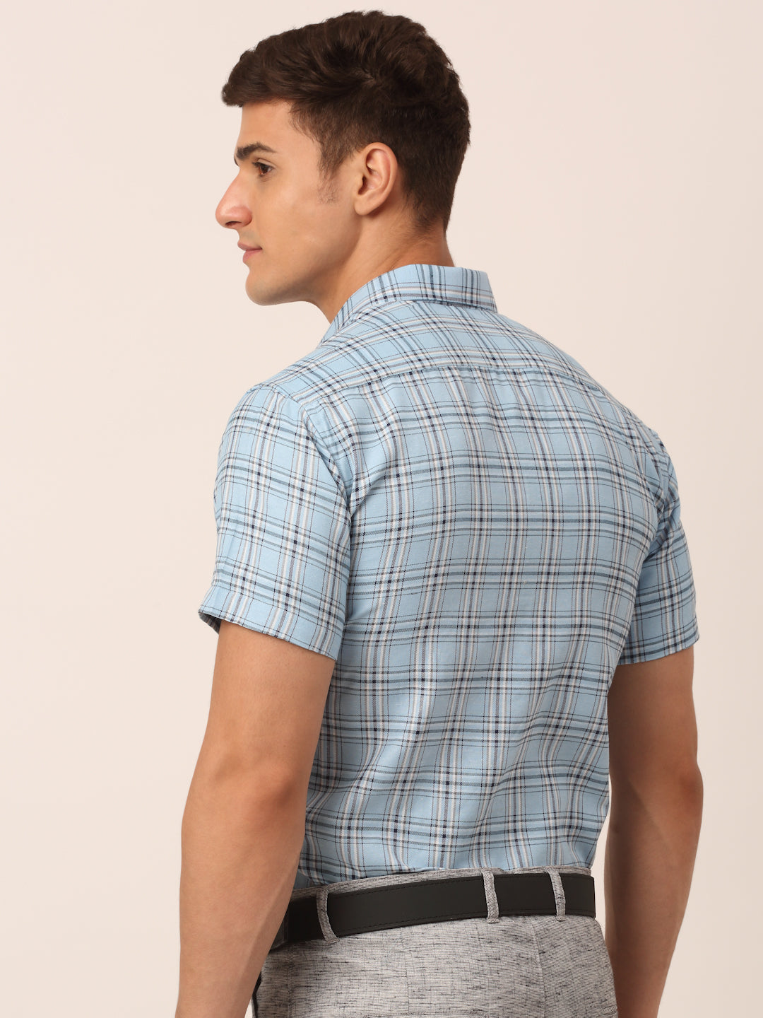 Men's Cotton Checked Half Sleeves Formal Shirts ( SF 815Sky )